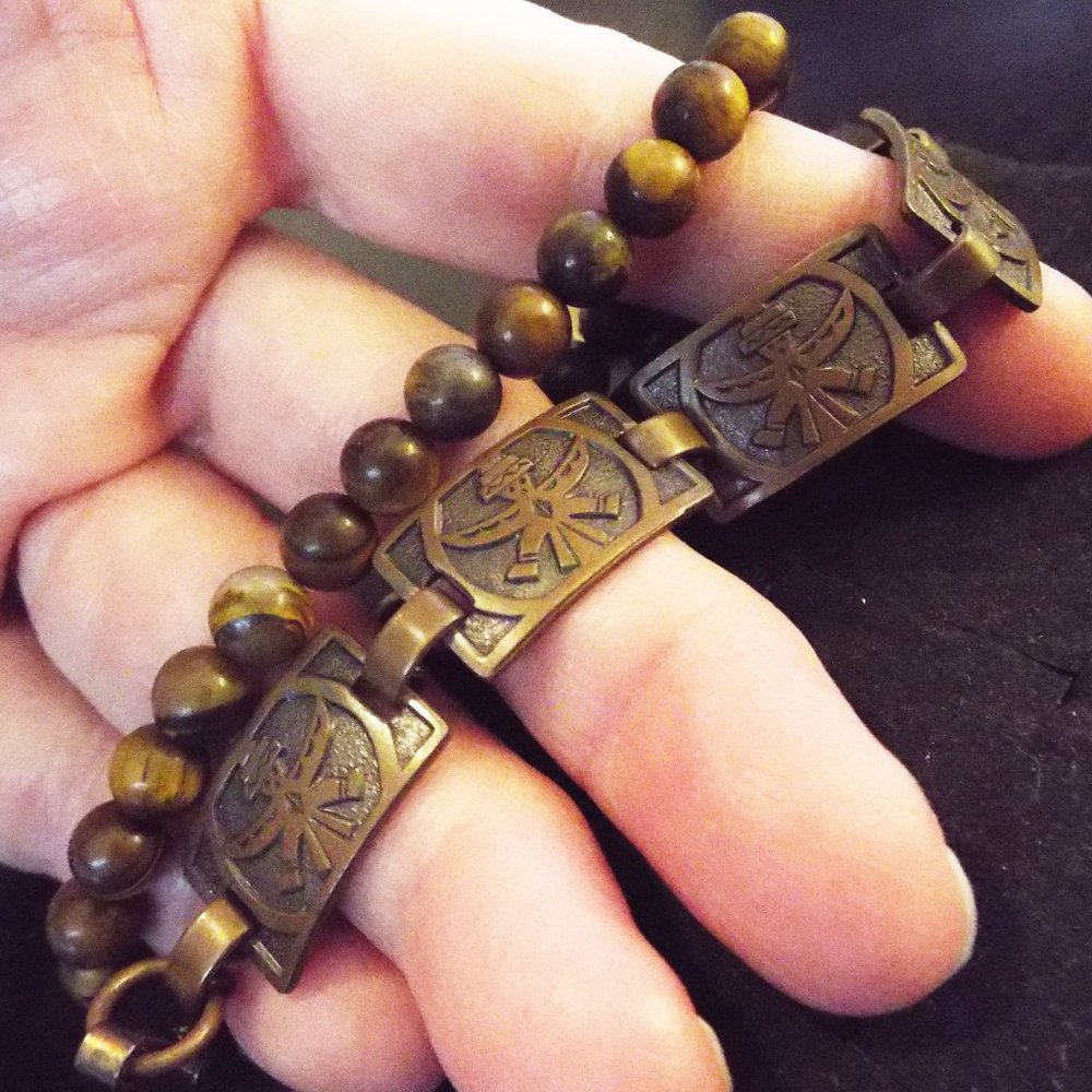 NATIVE AMERICAN COPPER THUNDERBIRD "BIRDMAN" INCISING & TIGER EYE BRACELETS 75